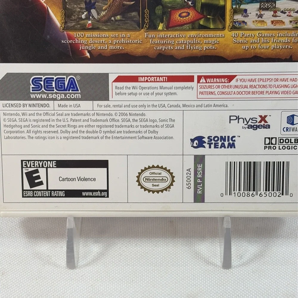 Sonic and the Secret Rings (Nintendo Wii, 2007) Disc & Case No Manual Tested